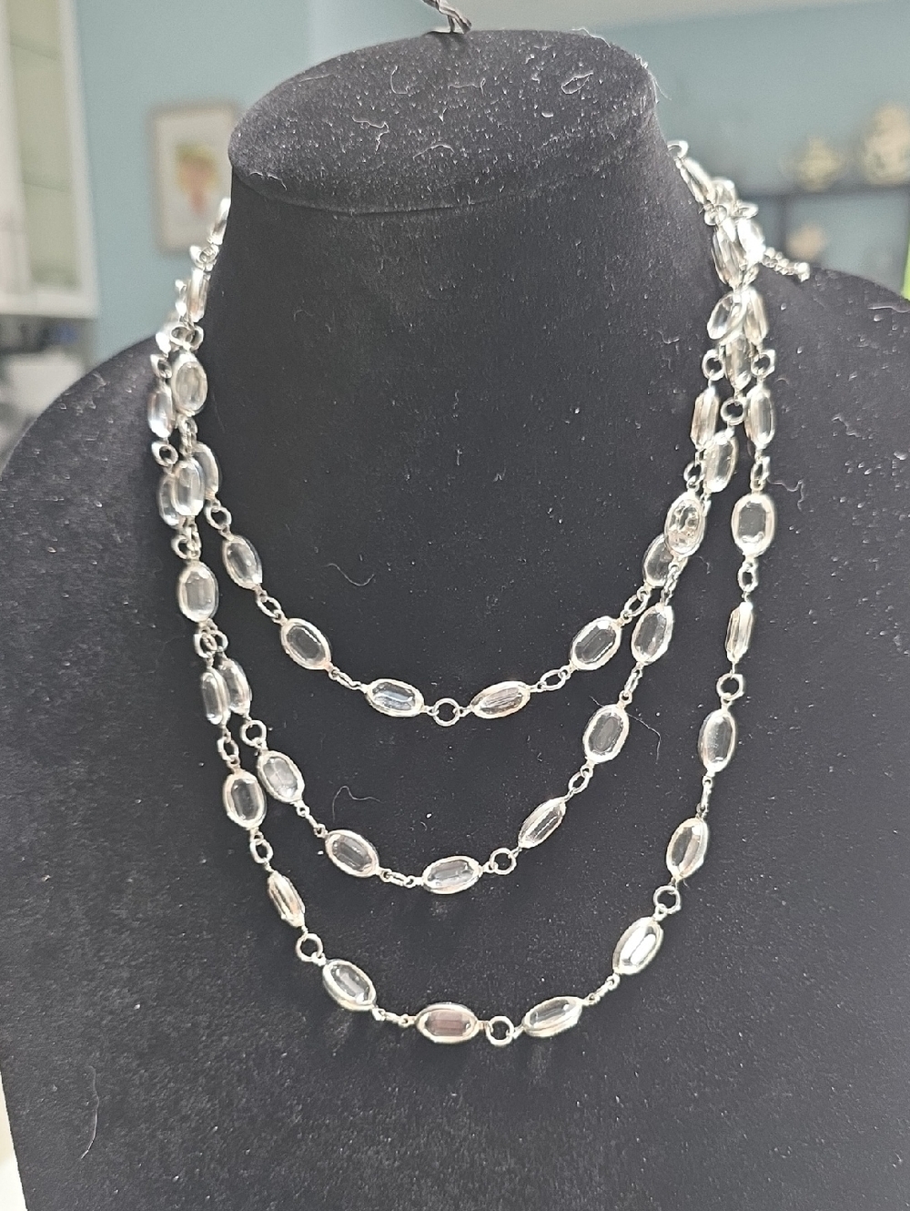 Silver Clear Bead Layered Necklace - Women Jewelry